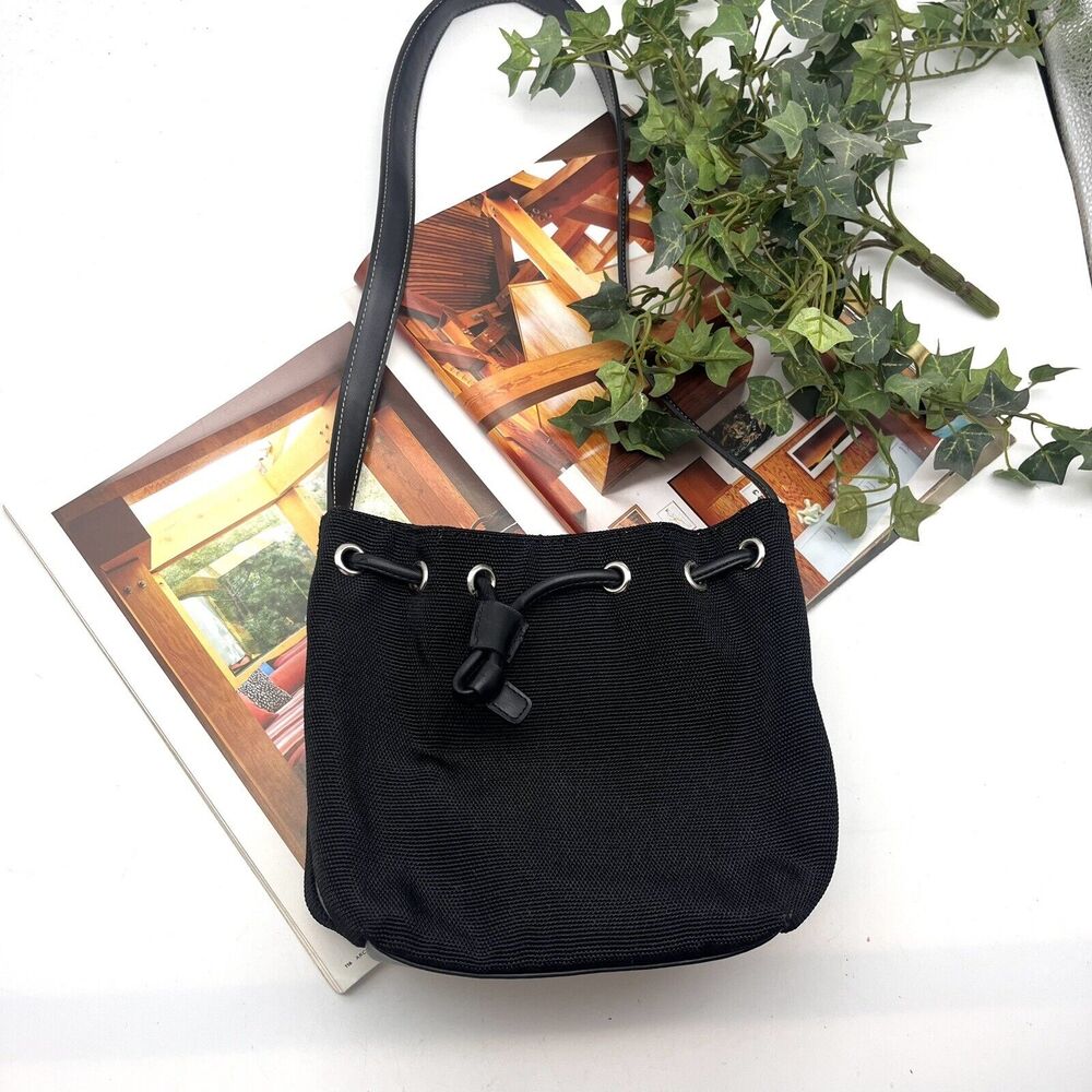 Nine West Accessories Vintage Y2K Black Knit Small Drawstring Top Shoulder Purse